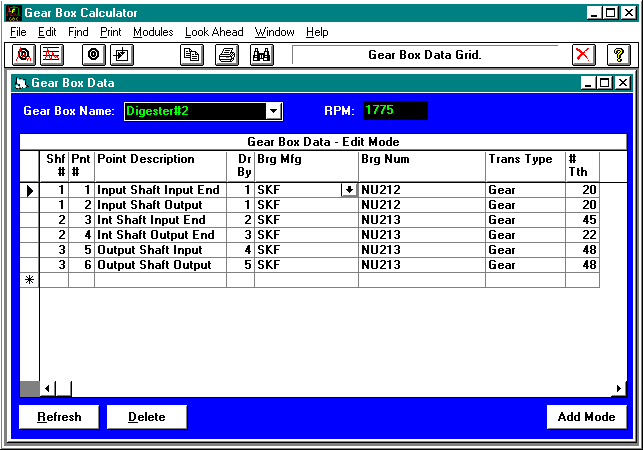 Component Data Screen